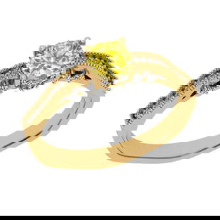 1.01 Ctw Gia certified Natural Fancy Yellow And White Diamond 14K Yellow Gold Engagement Ring: 1.01 Ctw Gia certified Natural Fancy Yellow And White Diamond 14K Yellow Gold Engagement Ring -- Gia certified Color Diamond Weight : 0.72 Ctw (Cushion Cut ) Gia certified Center Diamond Color : Natur