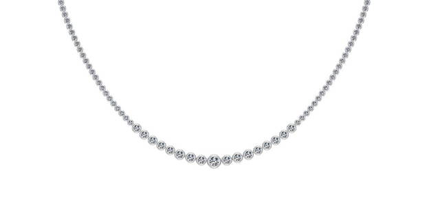 Certified 2.97 Ctw SI2/I1 Diamond 14K White Gold Necklace: Certified 2.97 Ctw SI2/I1 Diamond 14K White Gold Necklace -- Center Diamonds Approx Weight: 2.97 Ctw (Round Cut) Center Diamond Color: J-K Center Clarity: SI2/I1 Stone Setting: Bezel Metal Approx
