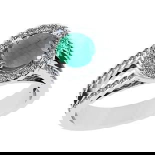 2.14 Ctw I2/I3 Emerald And Diamond 14K White Gold Engagement Ring: 2.14 Ctw I2/I3 Emerald And Diamond 14K White Gold Engagement Ring -- Center Stone Weight :1.10 Ctw ( Round Cut ) Center Stone Color : Emerald Stone Setting : Prong Side Diamond Weight Of Ctw 1.04 Ctw