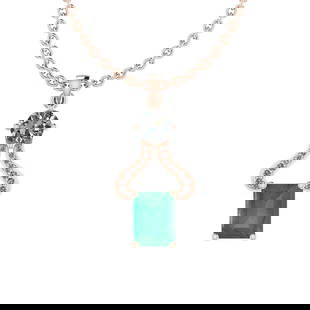 Certified 2.02 Ctw Emerald and Diamond I2/I3 14K Rose Gold Victorian Style Pendant Necklace: Certified 2.02 Ctw Emerald and Diamond I2/I3 14K Rose Gold Victorian Style Pendant Necklace -- Color Stone Approx Weight: 1.62 Ctw (1 pcs Emerald Octo) Center Stone Color: Emerald Center Stone