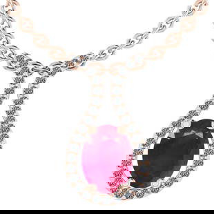 17.07 CtwSI2/I1 Ruby And Diamond 14K Rose Gold Pendant Necklace: 17.07 CtwSI2/I1 Ruby And Diamond 14K Rose Gold Pendant Necklace -- Center Stone Weight : 13.57 Ctw ( Oval Cut ) Center Stone Color : Ruby Stone Setting : Prong Side Diamond Weight Of Ctw 3.50 Ctw Side
