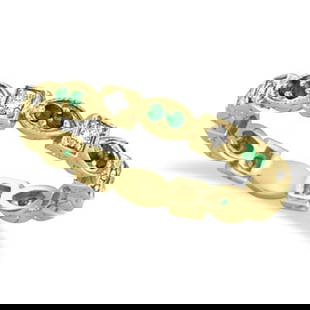 Emerald and Diamond Eternity Ring Anniversary Band 14k Yellow Gold: Emerald and Diamond Eternity Ring Anniversary Band 14k Yellow Gold -- CENTER STONE; Diamond CENTER STONE CLARITY; SI CENTER STONE COLOR; J-K CENTER STONE SETTING; Prong SIDE STONE CLARITY; SIDE STONE