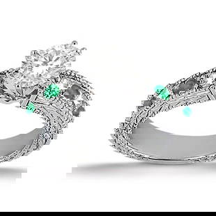 Antique style Diamond and Emerald Engagement Ring 14k White Gold 1.80ctw: Antique style Diamond and Emerald Engagement Ring 14k White Gold 1.80ctw -- CENTER STONE; DIAMOND (1.00 CTW) CENTER STONE CLARITY; SI1-SI2 CENTER STONE COLOR; J-K CENTER STONE SETTING; SIDE STONE CLAR