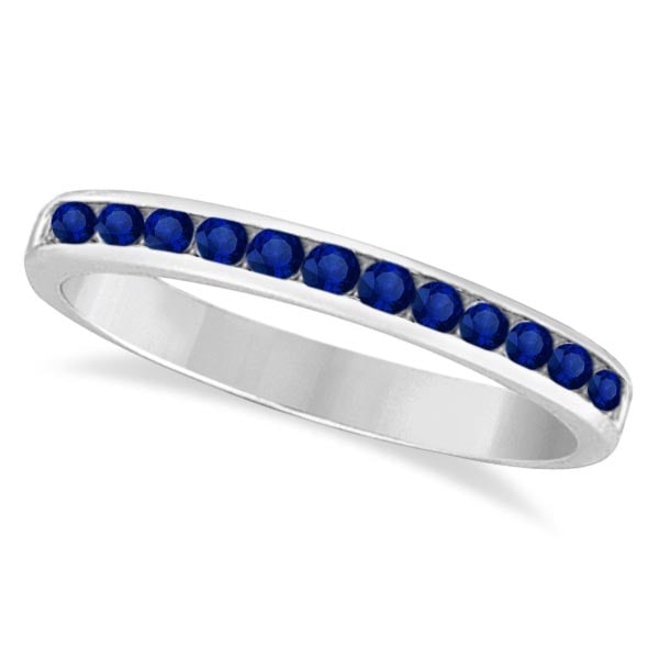 Channel-Set Blue Sapphire Stackable Ring 14k White Gold 0.40ctw: Channel-Set Blue Sapphire Stackable Ring 14k White Gold 0.40ctw -- CENTER STONE; Sapphire CENTER STONE CLARITY; CENTER STONE COLOR; Blue CENTER STONE SETTING; Channel SIDE STONE CLARITY; SIDE STONE CO