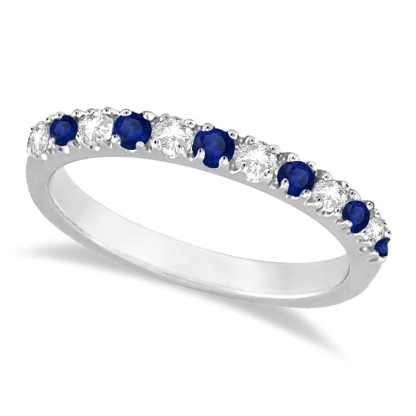 Diamond and Blue Sapphire Ring Anniversary Band 14k White Gold 0.32ctw: Diamond and Blue Sapphire Ring Anniversary Band 14k White Gold 0.32ctw -- CENTER STONE; Sapphire CENTER STONE CLARITY; CENTER STONE COLOR; Blue CENTER STONE SETTING; Prong SIDE STONE CLARITY; SI SIDE 