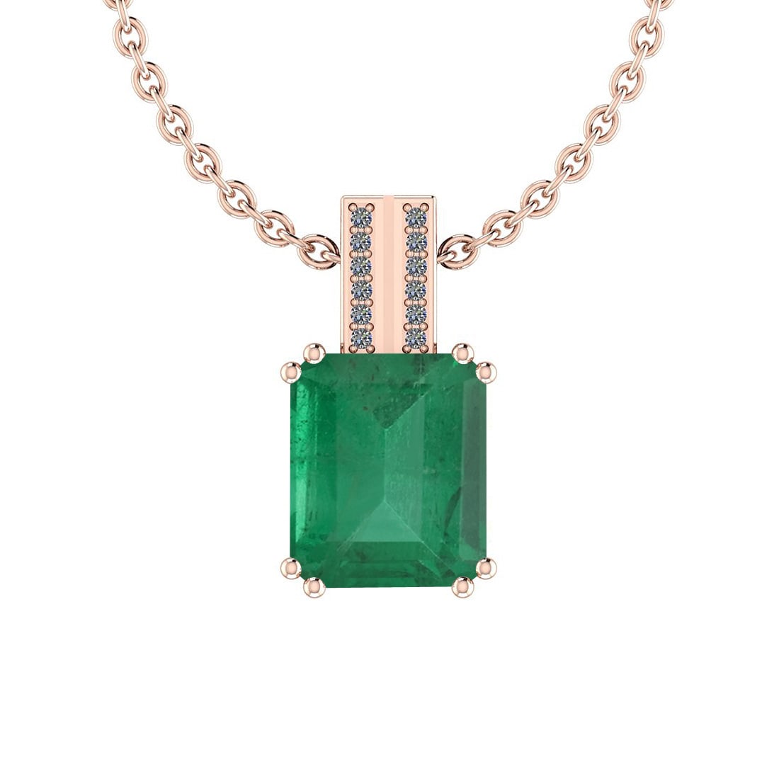 Certified 6.40 Ctw Emerald and Diamond I2/I3 14K Rose Gold Victorian Style Pendant Necklace: Certified 6.40 Ctw Emerald and Diamond I2/I3 14K Rose Gold Victorian Style Pendant Necklace -- Color Stone Approx Weight: 6.32 Ctw (1 pcs Emerald Octo) Center Stone Color: Emerald Center Stone Setting