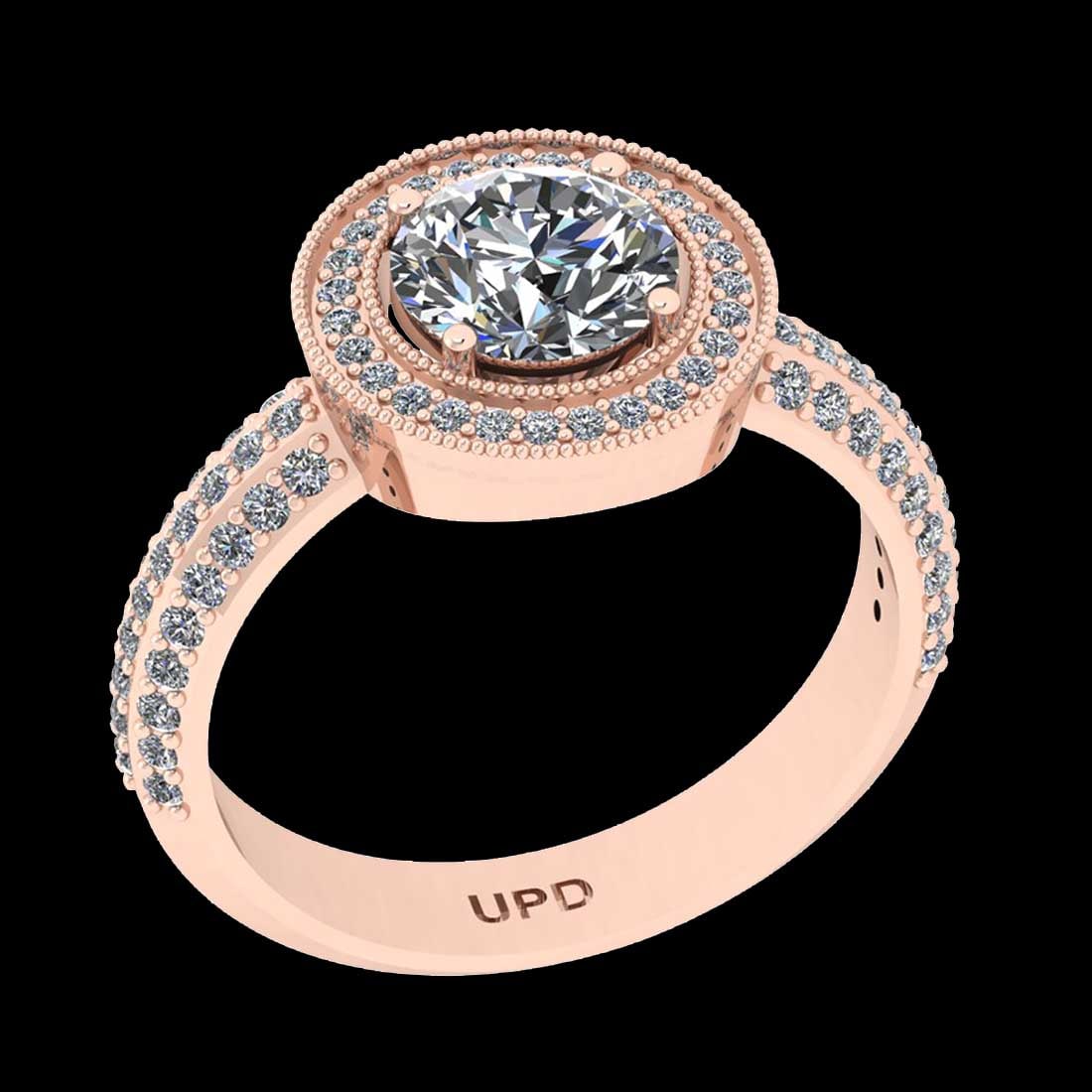 1.82 Ctw VS/SI1 Diamond 14K Rose Gold Engagement Halo Ring: 1.82 Ctw VS/SI1 Diamond 14K Rose Gold Engagement Halo Ring -- Center Diamond Weight : 1.30 Ctw ( Round Cut) Center Color :-J-K Center Stone Clarity :- VS/SI1 Center Stone Setting : Prong Side Stone We