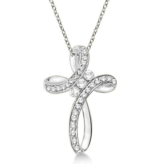 Diamond Swirl Cross Pendant Necklace 14k White Gold 0.25ctw: Diamond Swirl Cross Pendant Necklace 14k White Gold 0.25ctw -- CENTER STONE; Diamond CENTER STONE CLARITY; SI CENTER STONE COLOR; J-K CENTER STONE SETTING; Prong SIDE STONE CLARITY; SI SIDE STONE COLO