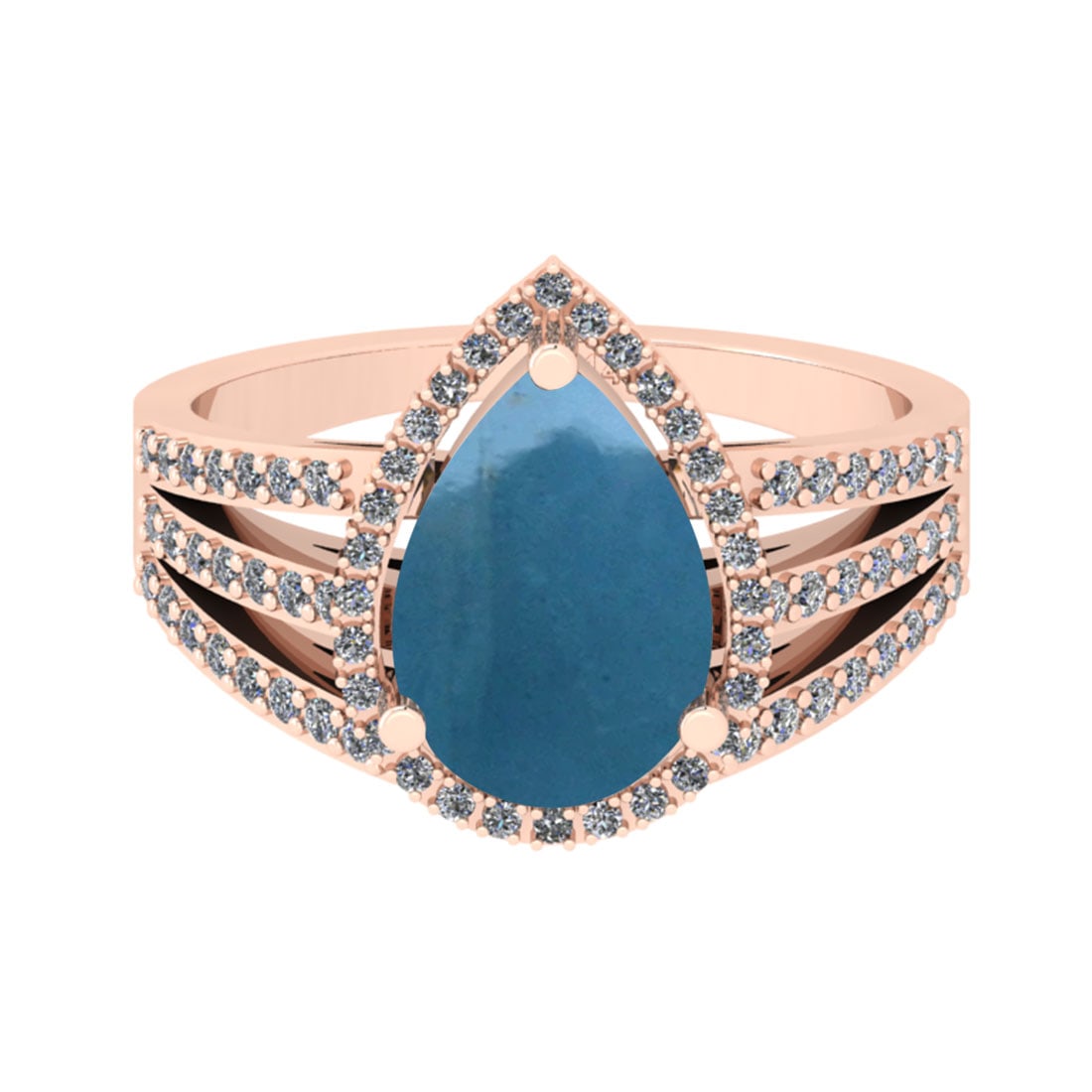 2.50 Ctw SI2/I1 Aquamarine And Diamond 14K Rose Gold Wedding Ring: 2.50 Ctw SI2/I1 Aquamarine And Diamond 14K Rose Gold Wedding Ring -- Center Stone Weight : 2.10 Ctw (Pear Cabochon ) Center Stone Color : Aquamarine Stone Setting : Prong Side Stone Weight Of Ctw 0.40