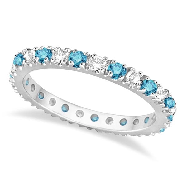 Fancy Blue and White Diamond Eternity Ring Band 14K White Gold 1.00 ctw: Fancy Blue and White Diamond Eternity Ring Band 14K White Gold 1.00 ctw -- CENTER STONE0.50 ctw ; Diamond CENTER STONE CLARITY; SI CENTER STONE COLOR; Blue CENTER STONE SETTING; Prong SIDE STONE CLARI