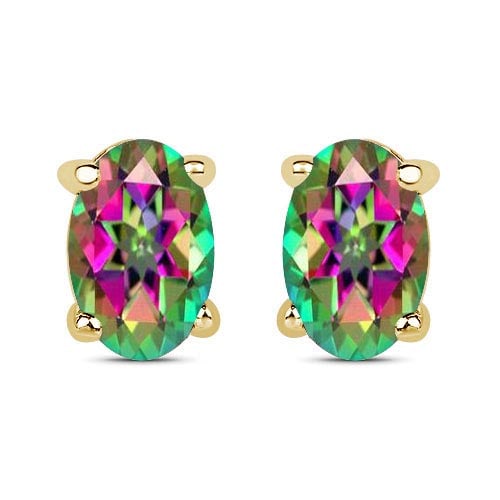 4.20 CTW Genuine Mystic Topaz And 14K Yellow Gold Earrings: 4.20 CTW Genuine Mystic Topaz And 14K Yellow Gold Earrings -- Certified 4.20 CTW Genuine Mystic Topaz And 14K Yellow Gold Earrings Center Stone 4.20 CTW Oval Center Stone Clarity:SI1-SI2 Center Stone 