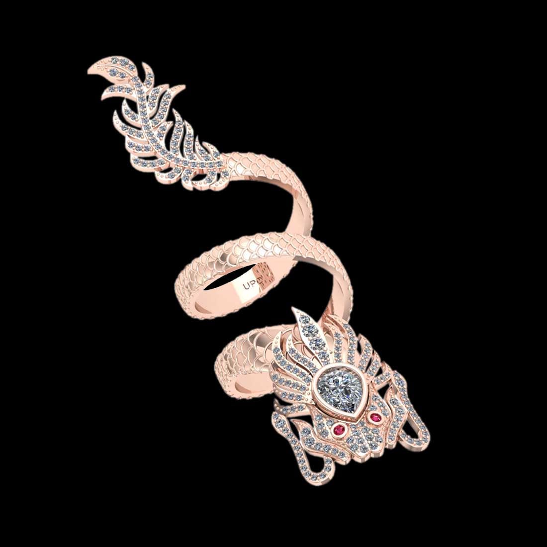 2.17 Ctw VS/SI1 Ruby and Diamond14K Rose Gold Creature Dragon Ring: 2.17 Ctw VS/SI1 Ruby and Diamond14K Rose Gold Creature Dragon Ring -- Eye Stone Weight :-0.02 ctw Eye Stone Color :- Ruby Center Diamond Weight :- 1.01 Ctw (Pear Cur ) Total Diamond Weight Of Ctw 1.14