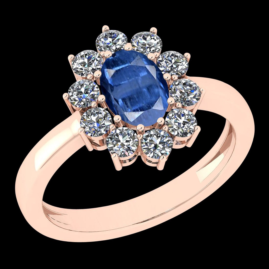 Certfied 0.75 Ctw Kyanite And Diamond I1/I2 10k Rose Gold Engagement Ring: Certfied 0.75 Ctw Kyanite And Diamond I1/I2 10k Rose Gold Engagement Ring -- Color Stone Weight : 0.50 Ctw (1psc Oval) Center Stone Color : Kyanite Center Stone Setting : Prong Side Stone Weight Of Ct