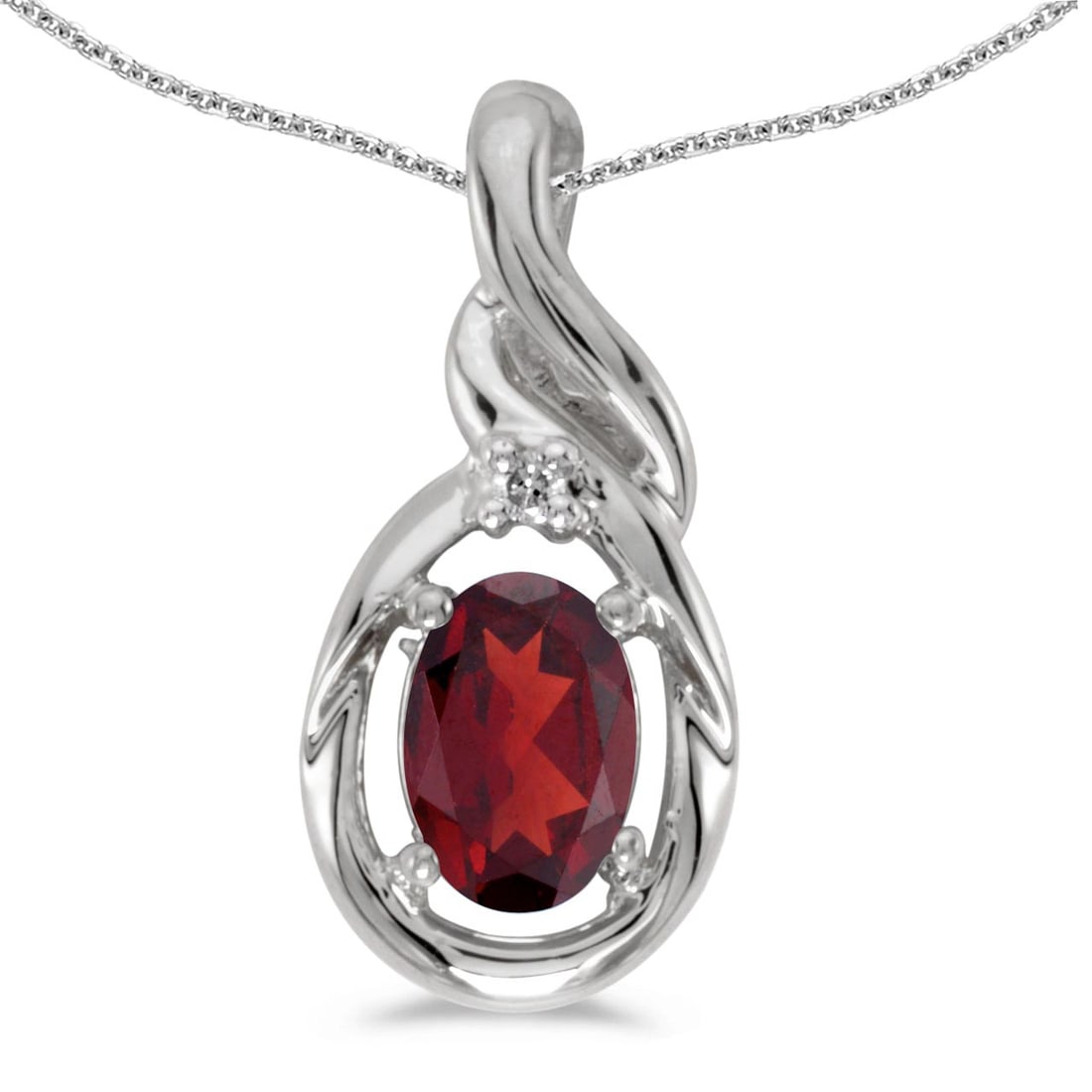 Certified 14k White Gold Oval Garnet And Diamond Pendant: Certified 14k White Gold Oval Garnet And Diamond Pendant -- METAL PURITY: 14k ;METAL TYPE: White gold ;GEM TYPE: garnet ;MAIN STONE COLOR: Red ;MAIN STONE SHAPE Oval ;STONE CLARITY: ;STONE COLOR: ;STO
