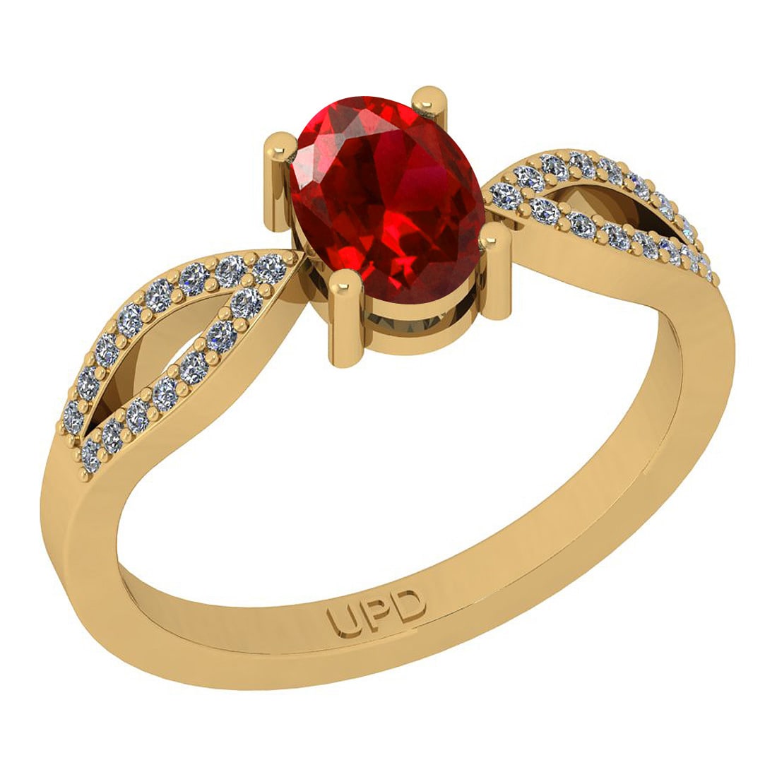 0.90 Ctw I2/I3 Red Sapphire And Diamond 14K Yellow Gold Ring: 0.90 Ctw I2/I3 Red Sapphire And Diamond 14K Yellow Gold Ring -- Center Stone Weight : 0.75 Ctw (Oval Cut ) Center Stone Color : Red Sapphire Center Stone Setting : Prong Side Stone Weight Of Ctw 0.15 