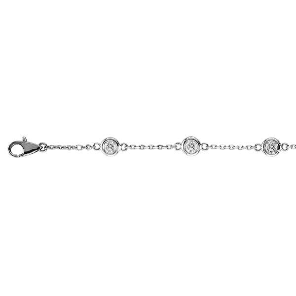Diamond Anklet Bracelet Bezel Set 14K White Gold 0.50ctw: Diamond Anklet Bracelet Bezel Set 14K White Gold 0.50ctw -- CENTER STONE; Diamond CENTER STONE CLARITY; SI1-SI2 CENTER STONE COLOR; J-K CENTER STONE SETTING; Bezel SIDE STONE CLARITY; SIDE STONE COLOR