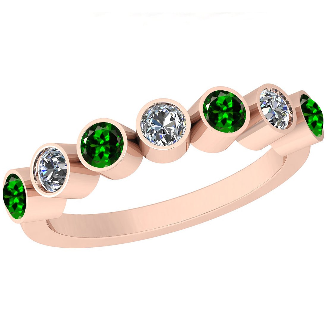 Certified 0.28 Ctw VS/SI1 Tsavorite And Diamond 14k Rose Gold Band Ring: Certified 0.28 Ctw VS/SI1 Tsavorite And Diamond 14k Rose Gold Band Ring -- Center Stone Approx Weight: 0.16 Ctw (Round Cut) Center Stone Color: Tsavorite Center Stone Setting: Bezel Side Stone 0.12 Ct