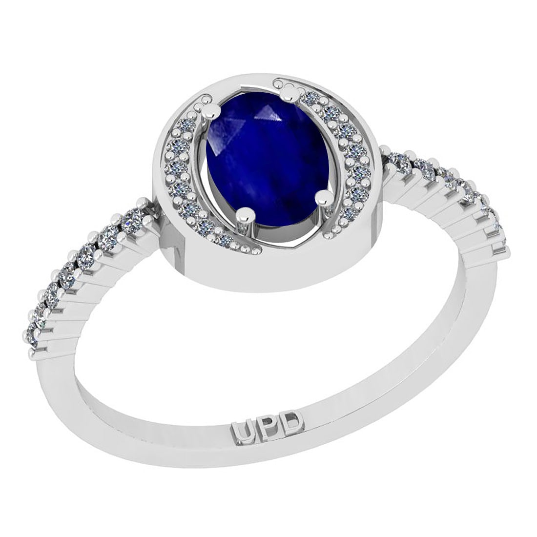 0.95 Ctw SI2/I1 Blue Sapphire And Diamond 14K White Gold Ring: 0.95 Ctw SI2/I1 Blue Sapphire And Diamond 14K White Gold Ring -- Center Stone Weight : 0.75 Ctw (Oval Cut ) Center Stone Color : Blue Sapphire Center Stone Setting : Prong Side Stone Weight Of Ctw 0.2