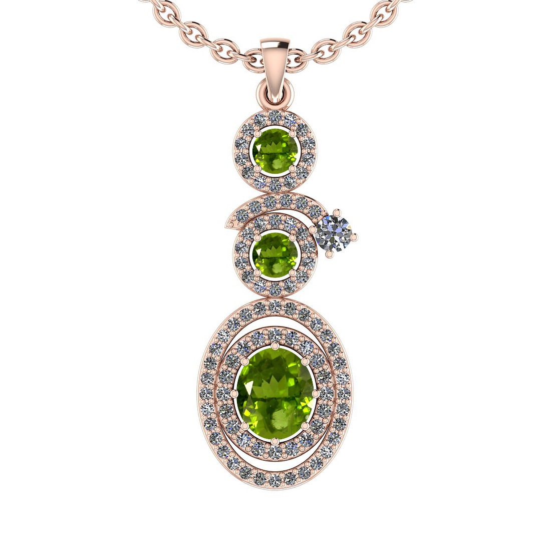 1.45 Ctw I2/I3 Peridot And Diamond 10K Rose Gold Halo Pendant: 1.45 Ctw I2/I3 Peridot And Diamond 10K Rose Gold Halo Pendant -- Color Stone Weight : 0.95 Ctw (Oval Cut ) Center Stone Color : Peridot Center Stone Setting : Prong Side Stone Weight Of Ctw 0.50 Ctw S