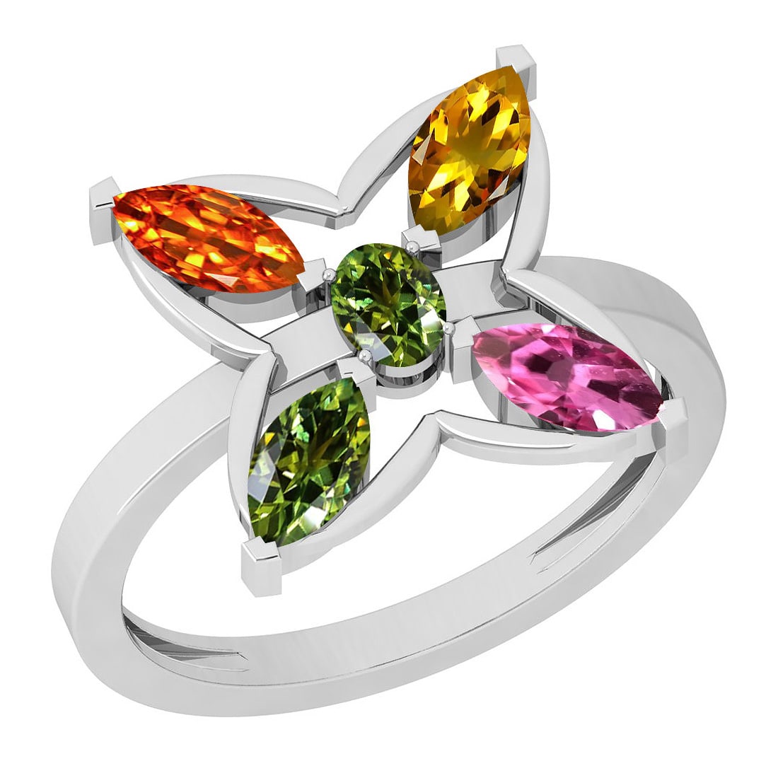 Certified 1.20 Ctw Multi Sapphire 14K White Gold Ring: Certified 1.20 Ctw Multi Sapphire 14K White Gold Ring -- Center Stone Approx Weight: 1.20 Ctw (Oval &Marquise Cut) Center Stone Color: Multi Sapphire Center Stone Setting: Prong Metal Approx Weight: 2