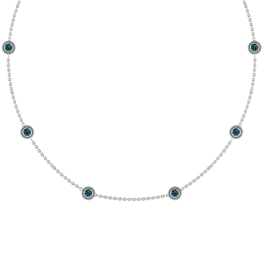 0.30 Ctw i2/i3 Treated Fancy Blue Diamond 14K White Gold Station Necklace: 0.30 Ctw i2/i3 Treated Fancy Blue Diamond 14K White Gold Station Necklace -- Center Diamond Weight : 0.30 Ctw (Round Cut) Center Diamond Color :-Treated Fancy Blue Diamond Center Clarity : i2/i3 Stone