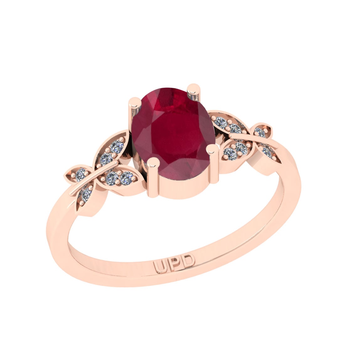 1.35 Ctw I2/I3 Ruby And Diamond 14K Rose Gold Engagement Ring: 1.35 Ctw I2/I3 Ruby And Diamond 14K Rose Gold Engagement Ring -- Center Stone Weight : 1.25 Ctw ( Oval Cut ) Center Stone Color :-Ruby Center Stone Setting : Prong Side Stone Weight Of Ctw 0.10 Ctw Si