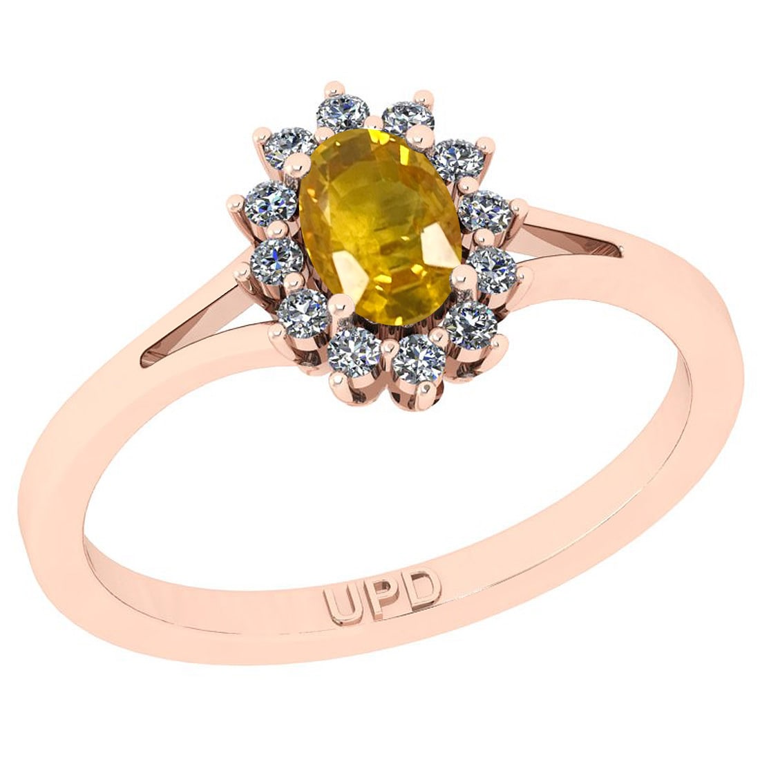 0.64 Ctw I2/I3 Yellow sapphire And Diamond 14K Rose Gold Promises Ring: 0.64 Ctw I2/I3 Yellow sapphire And Diamond 14K Rose Gold Promises Ring -- Center Stone Weight : 0.50 Ctw ( Oval Cut) Center Stone Color :-Yellow sapphire Stone Setting : Prong Side Stone Weight Of Ctw