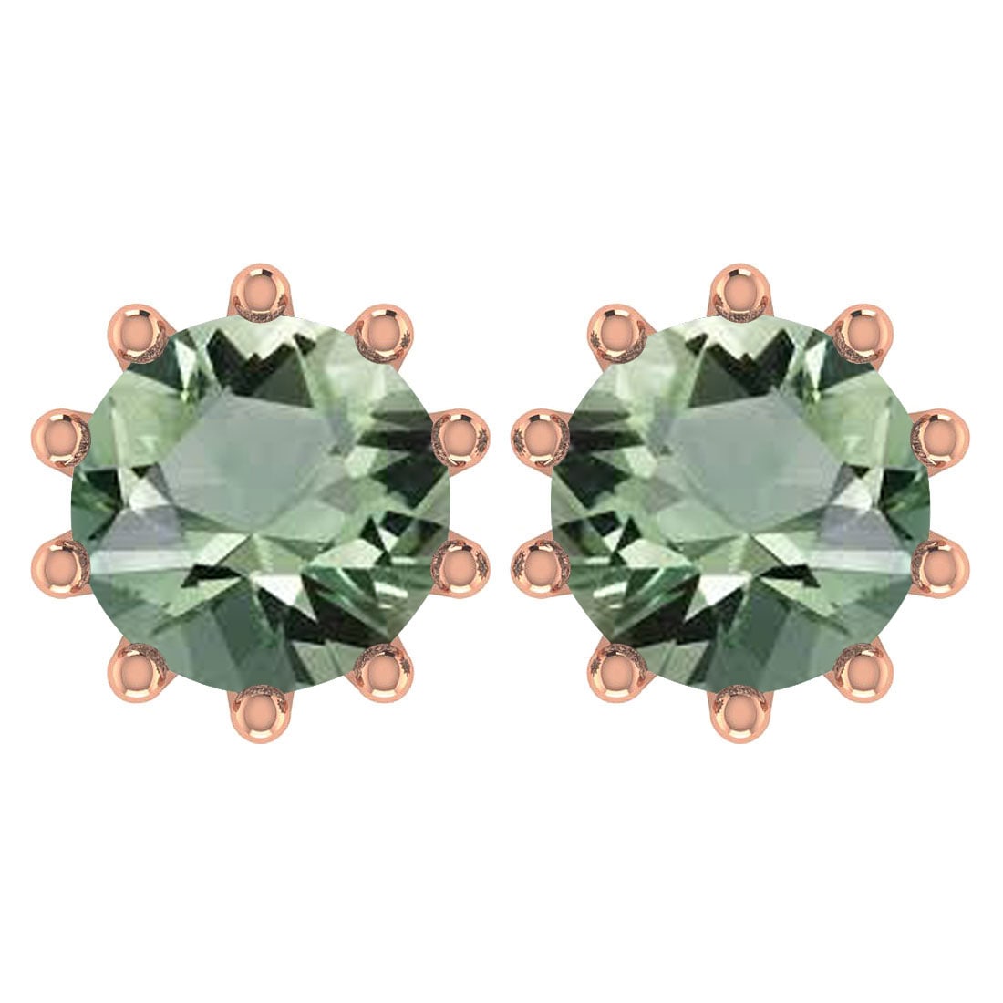 2.00 Ctw SI2/I1 Green Amethyst 14K Rose Gold Stud Earring: 2.00 Ctw SI2/I1 Green Amethyst 14K Rose Gold Stud Earring -- Center Stone Weight ; 2.00 Ctw ( 2 Pcs Round) Center Stone Color :Green Amethyst Center Stone Setting ; Prong Metal Weight : Approx 1.80 Gr