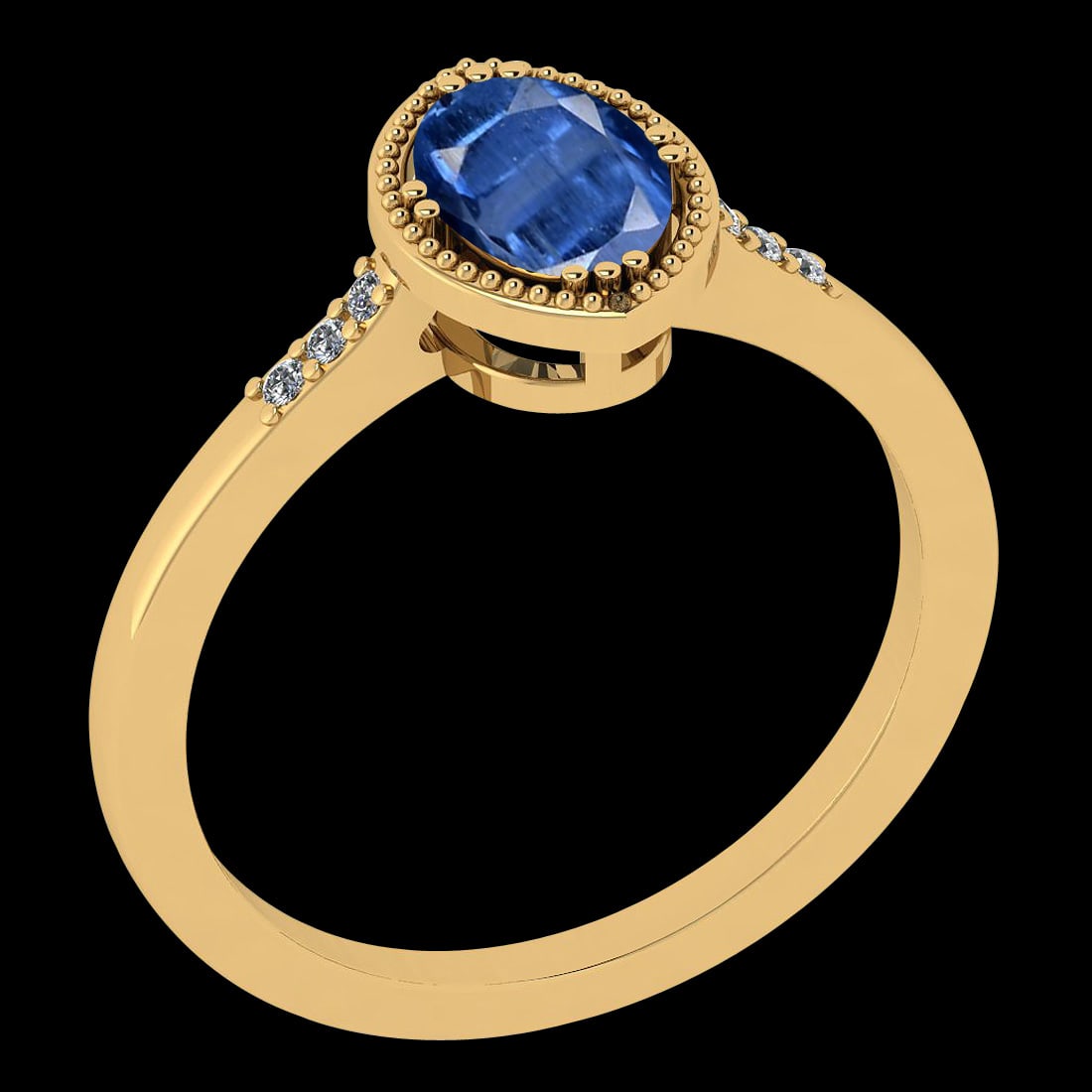 Certfied 0.54 Ctw Kyanite And Diamond I1/I2 18k Yellow Gold Anniversary Ring: Certfied 0.54 Ctw Kyanite And Diamond I1/I2 18k Yellow Gold Anniversary Ring -- Color Stone Weight : 0.50 Ctw (1psc Oval) Center Stone Color : Kyanite Center Stone Setting : Prong Side Stone Weight Of