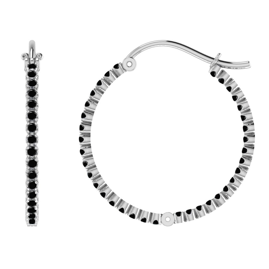 0.92 Ctw i2/i3 Treated Fancy Black Diamond 14K White Gold Hoop Earrings: 0.92 Ctw i2/i3 Treated Fancy Black Diamond 14K White Gold Hoop Earrings -- Center Diamond Weight : 0.92 Ctw (Round Cut) Center Diamond Color :-Treated Fancy Black Diamond Center Clarity : I2/I3 Stone 
