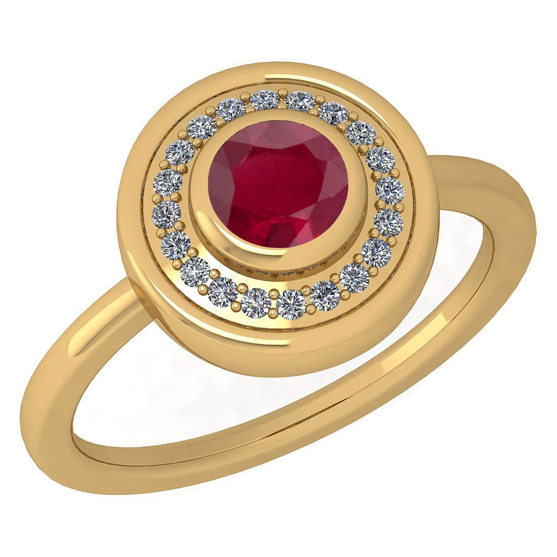 Certified 0.62 Ctw Ruby And Diamond Ladies Fashion Halo Ring 14K Yellow Gold (VS/SI1) MADE IN USA: Certified 0.62 Ctw Ruby And Diamond Ladies Fashion Halo Ring 14K Yellow Gold (VS/SI1) MADE IN USA -- Center Stone Weight ; 0.50 Ctw (1 Pcs Round) Center Stone Color: Ruby Center Stone Setting ; Prong 