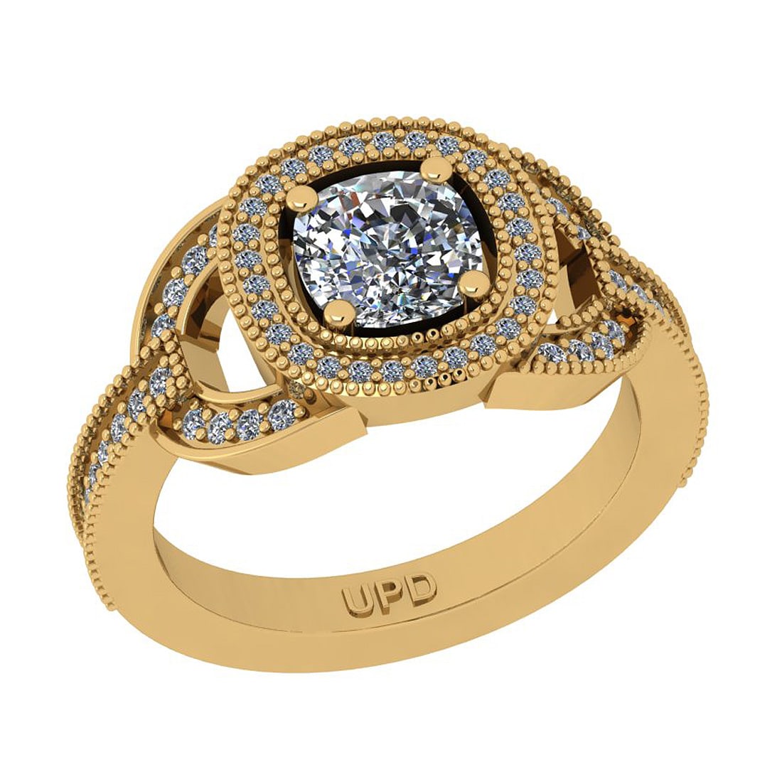 1.31 Ctw SI2/I1 Gia Certified Center Diamond 14K Yellow Gold Engagement Ring: 1.31 Ctw SI2/I1 Gia Certified Center Diamond 14K Yellow Gold Engagement Ring -- Center Diamond Weight : 0.90 Ctw ( Cushion Cut) Center Diamond Color :-J-K Center Stone Setting : Prong Center Clarity :