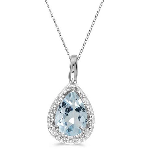 Pear Shaped Aquamarine Pendant Necklace 14k White Gold 0.60ctw: Pear Shaped Aquamarine Pendant Necklace 14k White Gold 0.60ctw -- CENTER STONE; Aquamarine CENTER STONE CLARITY; CENTER STONE COLOR; CENTER STONE SETTING; Prong SIDE STONE CLARITY; SIDE STONE COLOR; S