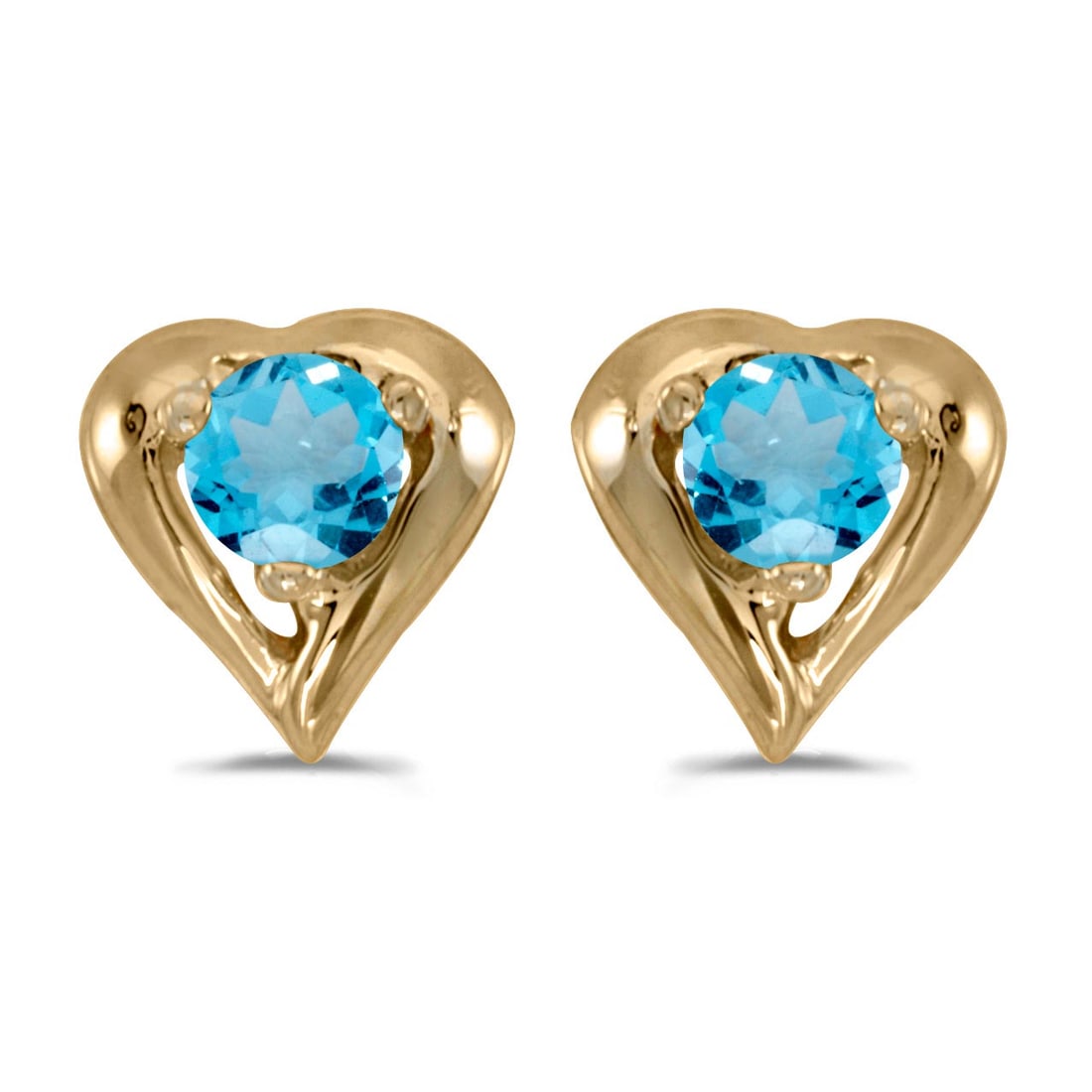 Certified 14k Yellow Gold Round Blue Topaz Heart Earrings: Certified 14k Yellow Gold Round Blue Topaz Heart Earrings -- METAL PURITY: 14k ;METAL TYPE: Yellow gold ;GEM TYPE: blue-topaz ;MAIN STONE COLOR: Blue ;MAIN STONE SHAPE Round ;STONE CLARITY: ;STONE COL