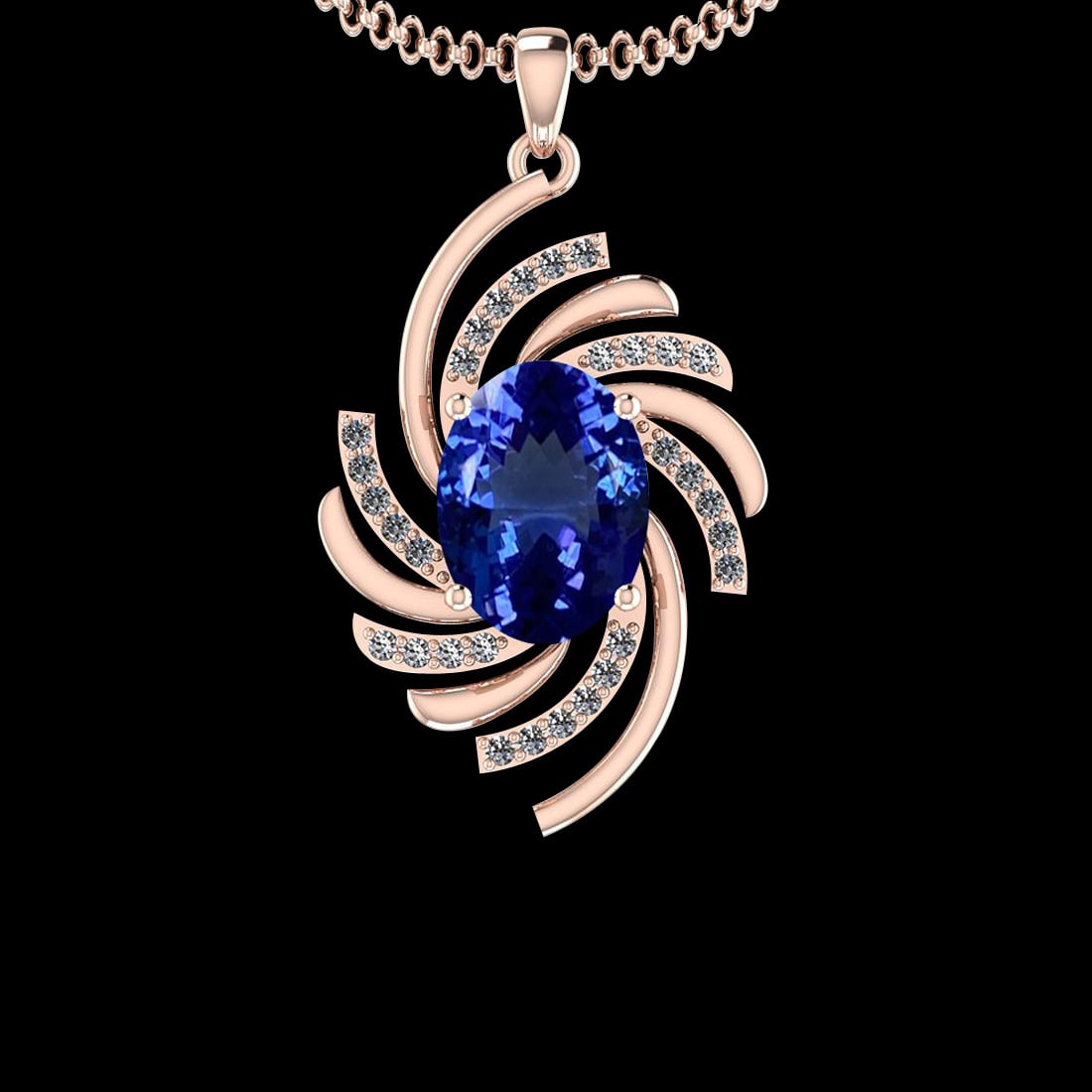 4.48 Ctw VS/SI1 Tanzanite And Diamond 10K Rose Gold Vintage Style Pendant: 4.48 Ctw VS/SI1 Tanzanite And Diamond 10K Rose Gold Vintage Style Pendant -- Color Stone Weight : 4.00 Ctw (1 Psc Oval ) Center Stone Color : Tanzanite Center Stone Setting : Prong Side Stone Weight O