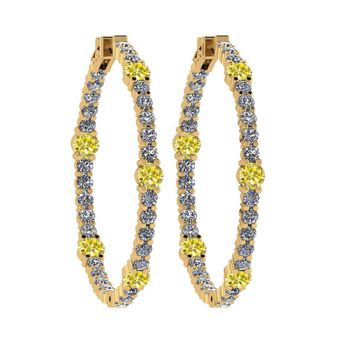 2.08 Ctw i2/i3 Treated Fancy Yellow and White Diamond 14K Yellow Gold Hoop Earrings: 2.08 Ctw i2/i3 Treated Fancy Yellow and White Diamond 14K Yellow Gold Hoop Earrings -- Color Stone Weight : 0.86 Ctw ( Round cut) Center Stone Color : Treated Fancy Yellow Diamond Center Clarity : i2/