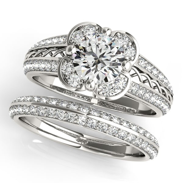 Certified 1.60 Ctw SI2/I1 Diamond 14K White Gold Vingate Style Bridal Set Ring: Certified 1.60 Ctw SI2/I1 Diamond 14K White Gold Vingate Style Bridal Set Ring -- Center Diamond Approx Weight: 0.60 Ctw (Round Cut) Center Color: J-K Center Stone Clarity: SI2/I1 Center Stone Setting
