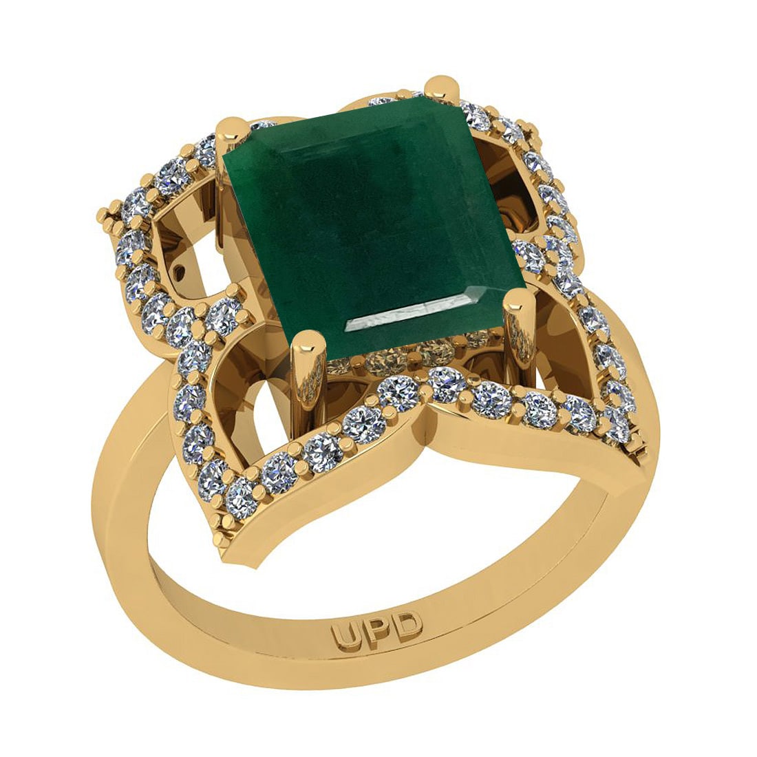 5.84 Ctw SI2/I1 Emerald And Diamond 14K Yellow Gold Vintage Style Wedding Ring: 5.84 Ctw SI2/I1 Emerald And Diamond 14K Yellow Gold Vintage Style Wedding Ring -- Center Stone Weight : 5.31 Ctw ( Emerald Cut) Center Stone Color :-Emerald Stone Setting : Prong Side Stone Weight Of