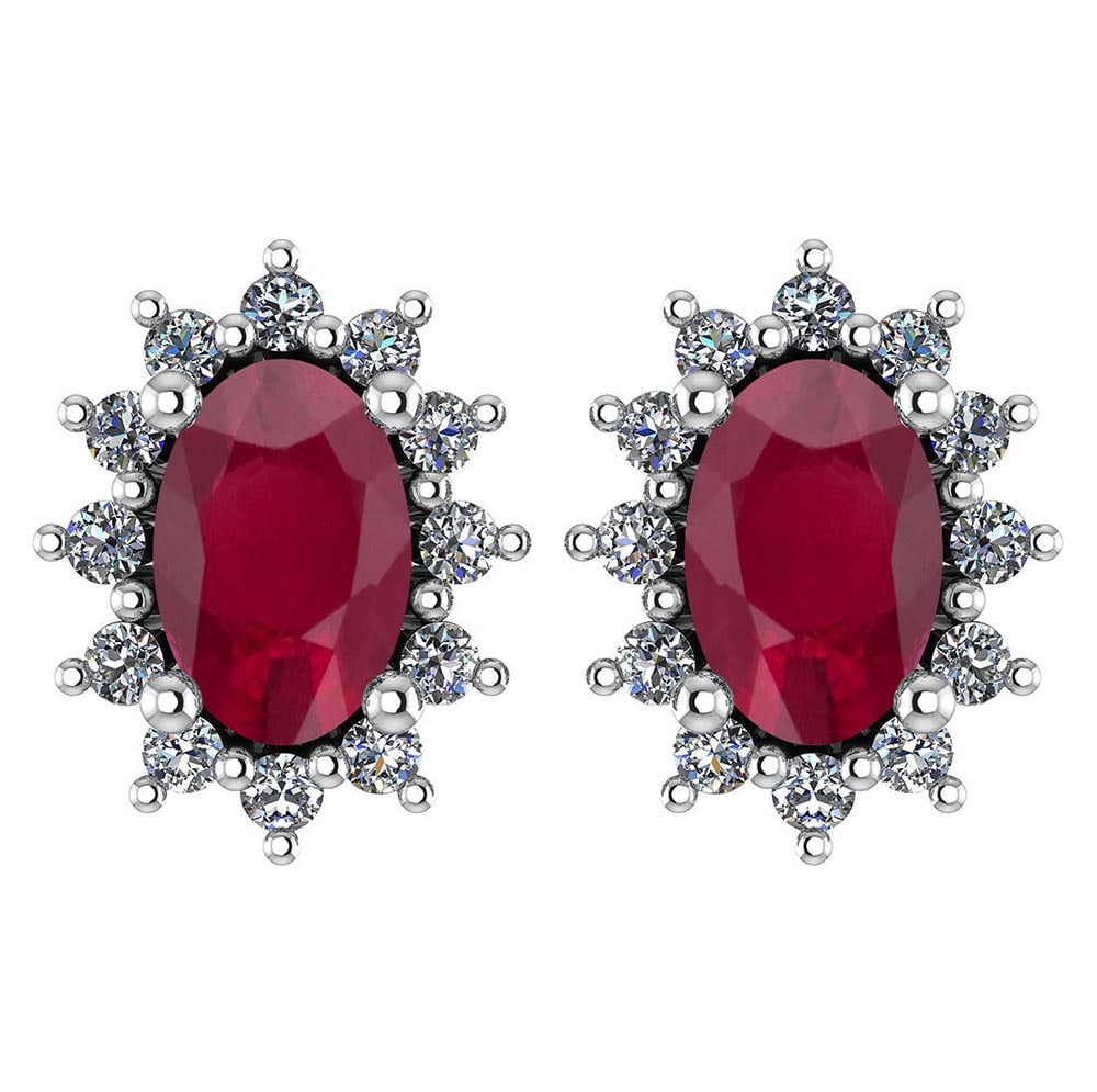 Certified 1.24 Ctw Ruby And Diamond 18k White Gold Halo Stud Earrings (VS/SI1) MADE IN USA: Certified 1.24 Ctw Ruby And Diamond 18k White Gold Halo Stud Earrings (VS/SI1) MADE IN USA -- Center Stone Approx Weight ; 1.00Ctw (2 Pcs Oval) Center Stone Color: Ruby Center Stone Setting ; Prong Si