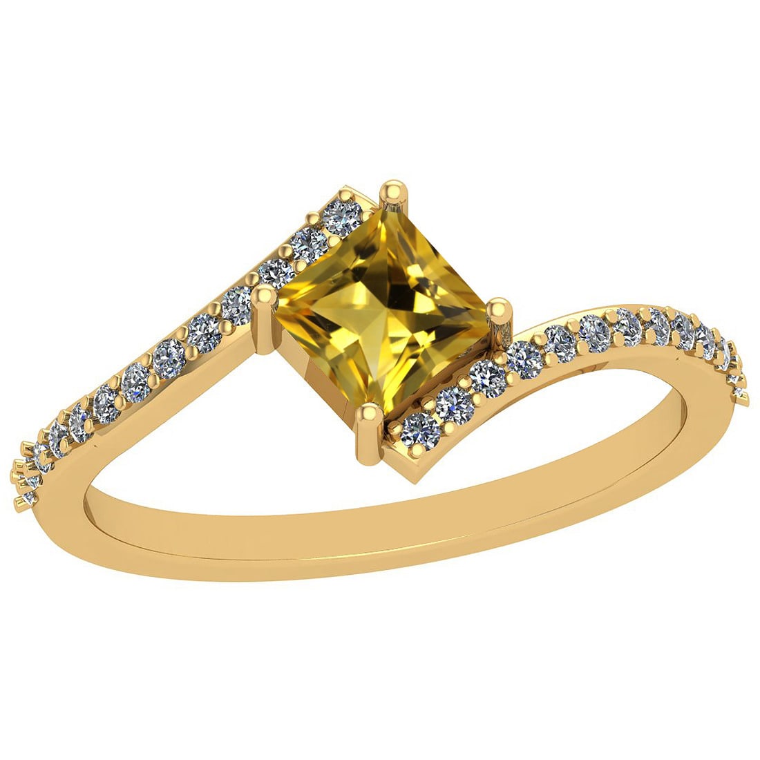 1.10 Ctw I2/I3 Citrine And Diamond 10K Yellow Gold Ring: 1.10 Ctw I2/I3 Citrine And Diamond 10K Yellow Gold Ring -- Center Stone Weight : 1.00 Ctw (Square cut) Center Stone Color :-Citrine Stone Setting : Prong Side Stone Weight Of Ctw 0.10 Ctw Side Stone C