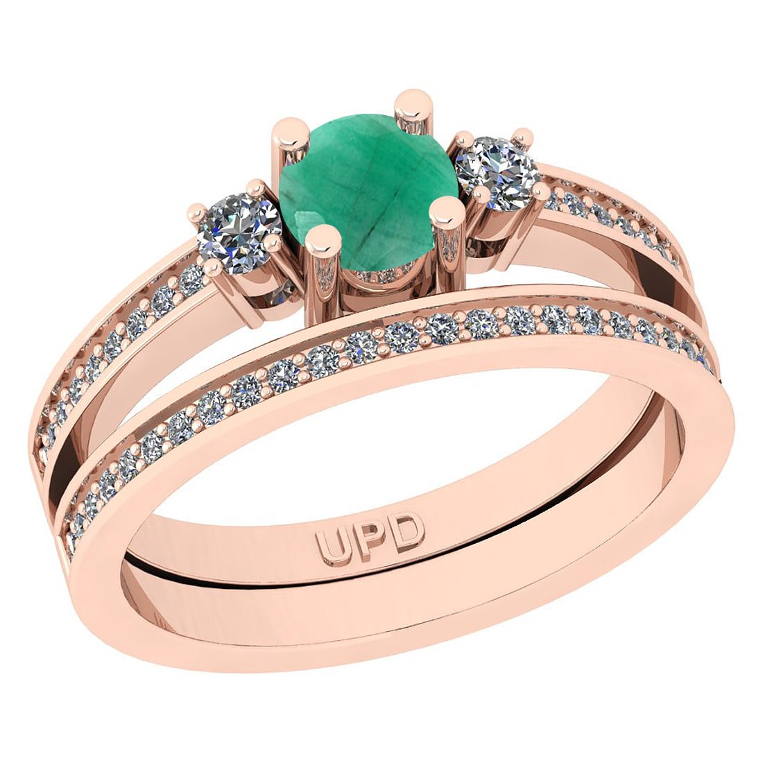 0.83 Ctw SI2/I1 Emerald And Diamond 14K Rose Gold Wedding Set Ring: 0.83 Ctw SI2/I1 Emerald And Diamond 14K Rose Gold Wedding Set Ring -- Center Stone Weight : 0.50 Ctw ( Round Cut) Center Stone Color :-Emerald Stone Setting : Prong Side Stone Weight Of Ctw 0.33 Ctw S