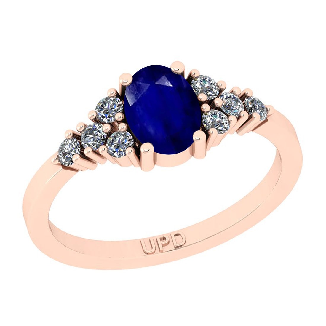 1.03 Ctw SI2/I1 Blue Sapphire And Diamond 14K Rose Gold Ring: 1.03 Ctw SI2/I1 Blue Sapphire And Diamond 14K Rose Gold Ring -- Center Stone Weight : 0.75 Ctw (Oval Cut ) Center Stone Color : Blue Sapphire Center Stone Setting : Prong Side Stone Weight Of Ctw 0.28