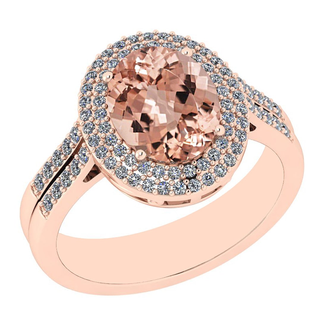 4.55 Ctw SI2/I1 Morganite And Diamond 14K Rose Gold Vintage Style Ring: 4.55 Ctw SI2/I1 Morganite And Diamond 14K Rose Gold Vintage Style Ring -- Center Stone Weight : 3.90 Ctw ( Oval Cut ) Center Stone Color :-Morganite Center Stone Setting : Prong Side Stone Weight Of C