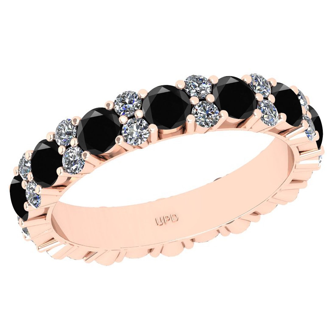 1.53 Ctw i2/i3 Treated Fancy Black and White Diamond 14K Rose Gold Eternity Band Ring: 1.53 Ctw i2/i3 Treated Fancy Black and White Diamond 14K Rose Gold Eternity Band Ring -- Color Stone Weight : 1.20 Ctw ( Round cut) Center Stone Color : Treated Fancy Black Diamond Center Clarity : i2