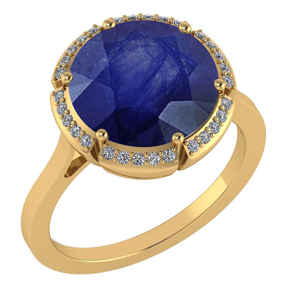 Certified 2.42 Ctw Blue Sapphire And Diamond Halo Ring 14K Yellow Gold: Certified 2.42 Ctw Blue Sapphire And Diamond Halo Ring 14K Yellow Gold -- Center Stone Weight Approx ; 2.00 Ctw (1 Pcs Round) Center Stone Color: Blue Sapphire Center Stone Setting ; Prong Side Stone 