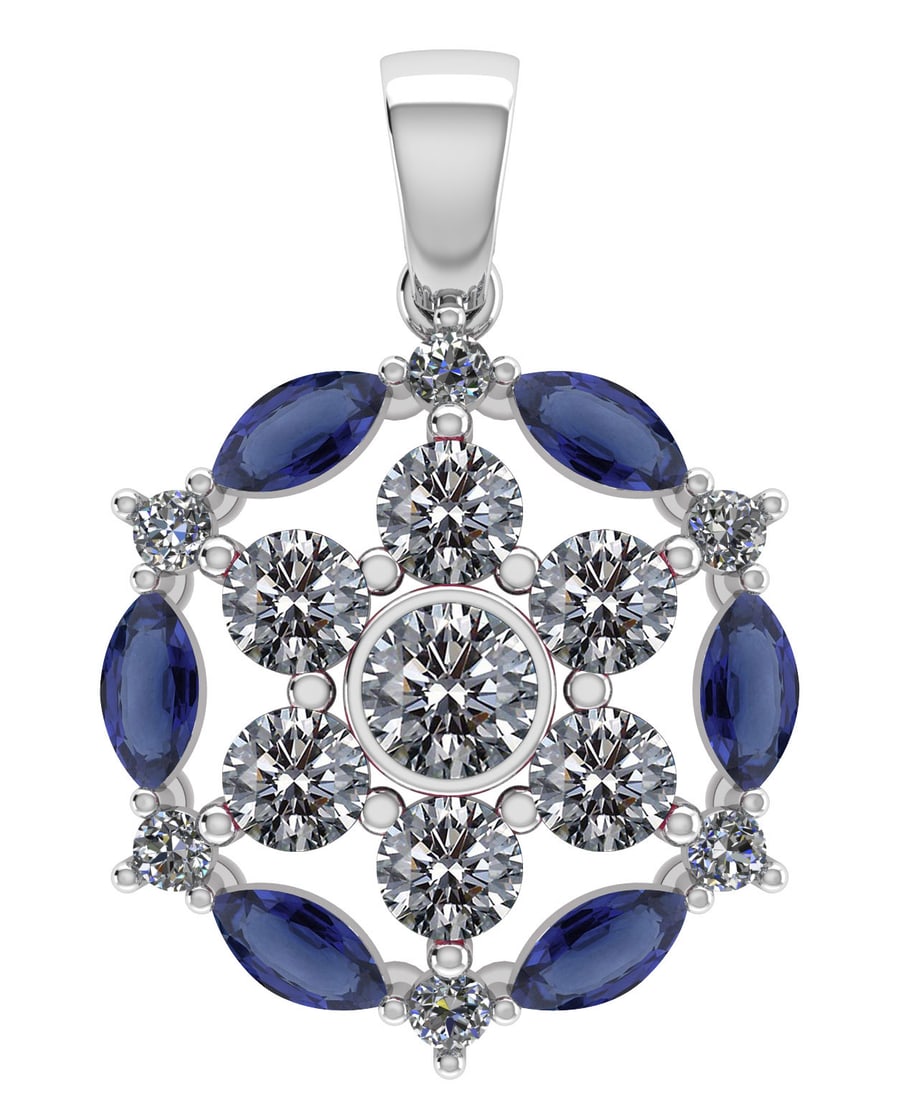 Certified 1.30 CTW Genuine Blue Sapphire And Diamond 14K White Gold Pendant: Certified 1.30 CTW Genuine Blue Sapphire And Diamond 14K White Gold Pendant -- Diamond Weight (13pcs) 1.00 CTWRound Center Stone Clarity:SI1-SI2 Center Stone Color: White Diamond Stone Setting ;Bezel 