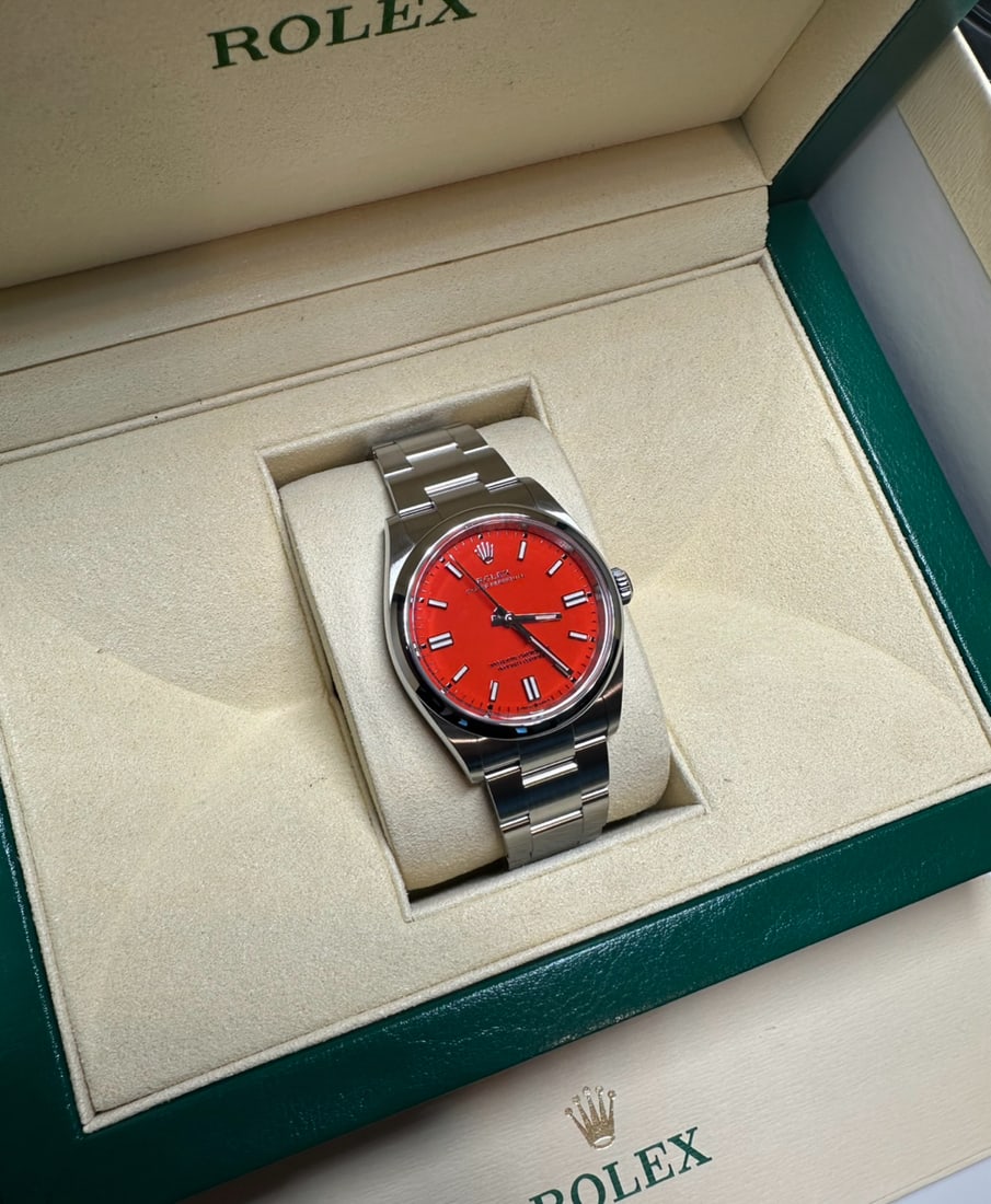 Brand New Discontinued Rolex 36mm Coral Red Dial Comes with Box & Papers: Brand New Discontinued Rolex 36mm Coral Red Dial Comes with Box & Papers -- Brand New Discontinued Rolex 36mm Coral Red Dial Comes with Box & Papers #PAPPS13195v11