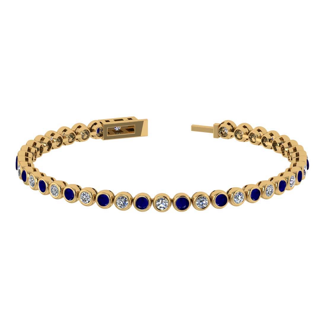 3.08 Ctw SI2/I1 Blue Sapphire and Diamond 14K Yellow Gold Bracelet: 3.08 Ctw SI2/I1 Blue Sapphire and Diamond 14K Yellow Gold Bracelet -- Center Stone Weight : 1.54 Ctw ( Round Cut) Center stone Color :-Blue Sapphire Setting : Prong Side Weight Of Ctw 1.54 Ctw Color :
