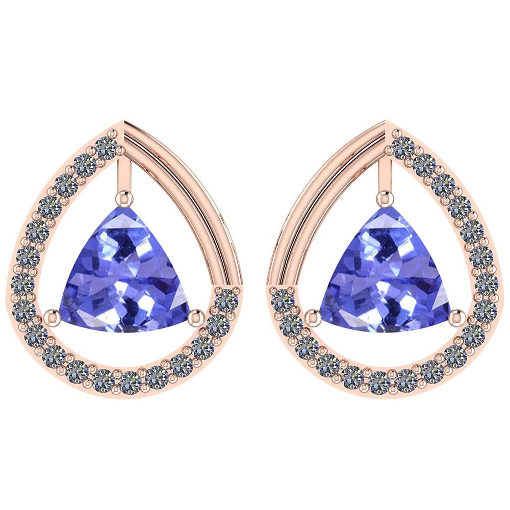 Certified 1.32 Ctw VS/SI1 Tanzanite and Diamond 14K Rose Gold Stud Earrings: Certified 1.32 Ctw VS/SI1 Tanzanite and Diamond 14K Rose Gold Stud Earrings -- Color Stone Approx Weight: 1.12 Ctw (2 pcs Trillion) Center Stone Color: Tanzanite Center Stone Setting: Prong Side Stone