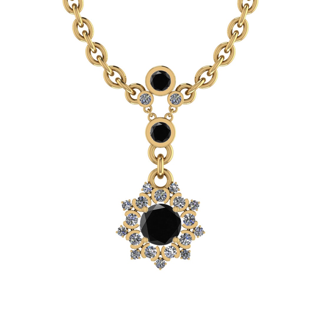 0.94 Ctw i2/i3 Treated fancy Black Diamond 14K Yellow Gold Pendant Necklace: 0.94 Ctw i2/i3 Treated fancy Black Diamond 14K Yellow Gold Pendant Necklace -- Center Stone Weight : 0.74 Ctw ( Round Cut ) Center Stone Color :- Treated fancy Black Diamond Center Clarity : I2/I3 Cen